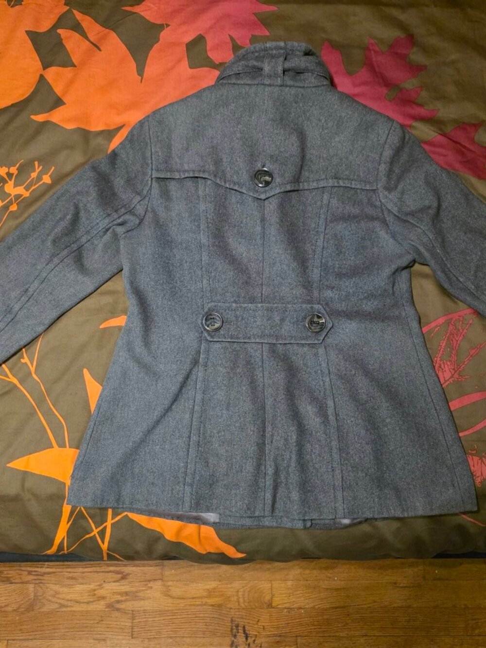 Kensie Gray Wool-Blend Double-Breasted Peacoat - Women's M